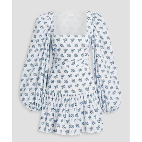 Caroline Constas Blue and White Julian Mini Dress Puffy Sleeves Women’s Size L - Picture 5 of 10